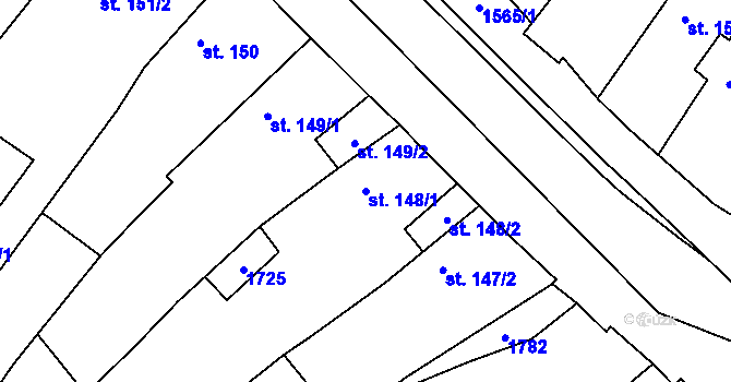 Parcela st. 148/1 v KÚ Brozany nad Ohří, Katastrální mapa