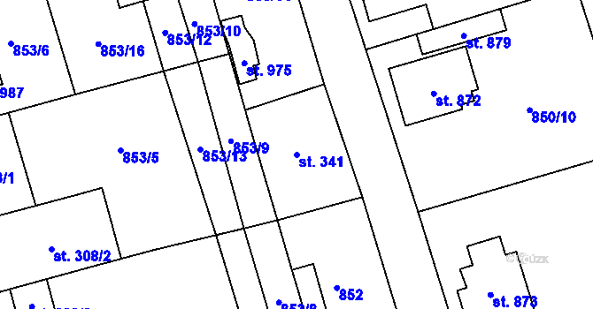 Parcela st. 341 v KÚ Brozany nad Ohří, Katastrální mapa