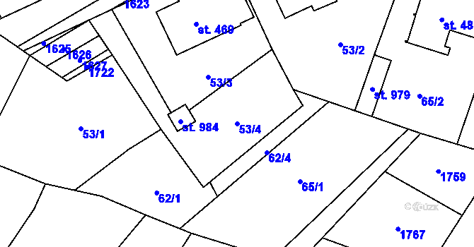 Parcela st. 53/4 v KÚ Brozany nad Ohří, Katastrální mapa