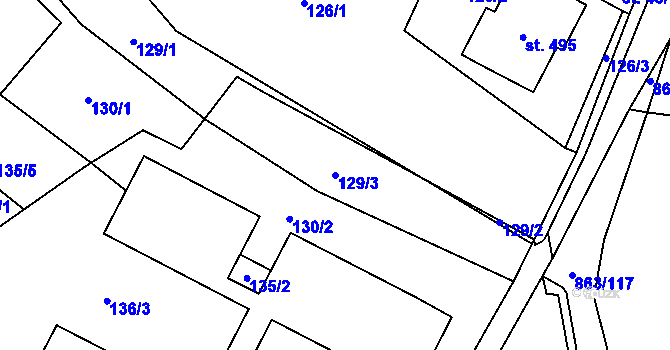 Parcela st. 129/3 v KÚ Brozany nad Ohří, Katastrální mapa