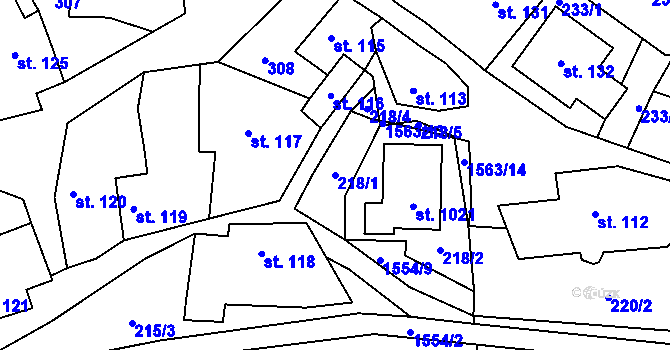 Parcela st. 218/1 v KÚ Brozany nad Ohří, Katastrální mapa