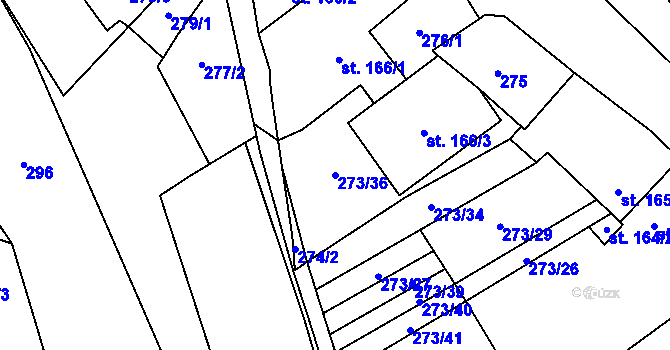 Parcela st. 273/36 v KÚ Brozany nad Ohří, Katastrální mapa