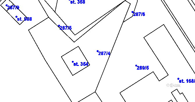 Parcela st. 287/4 v KÚ Brozany nad Ohří, Katastrální mapa