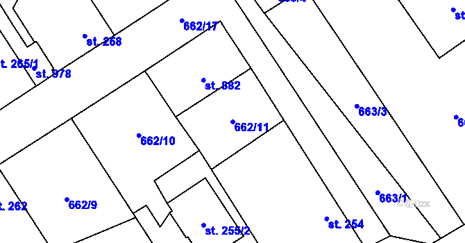 Parcela st. 662/11 v KÚ Brozany nad Ohří, Katastrální mapa