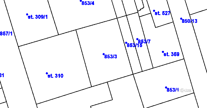 Parcela st. 853/3 v KÚ Brozany nad Ohří, Katastrální mapa