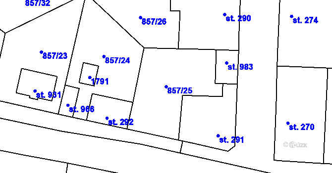 Parcela st. 857/25 v KÚ Brozany nad Ohří, Katastrální mapa