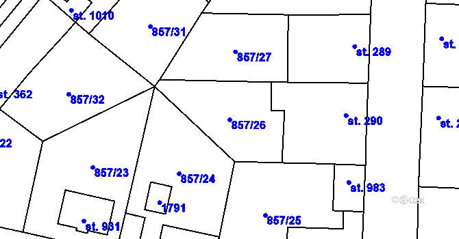 Parcela st. 857/26 v KÚ Brozany nad Ohří, Katastrální mapa