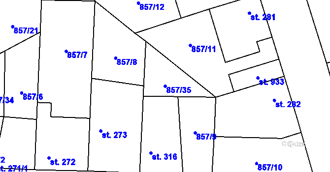 Parcela st. 857/35 v KÚ Brozany nad Ohří, Katastrální mapa