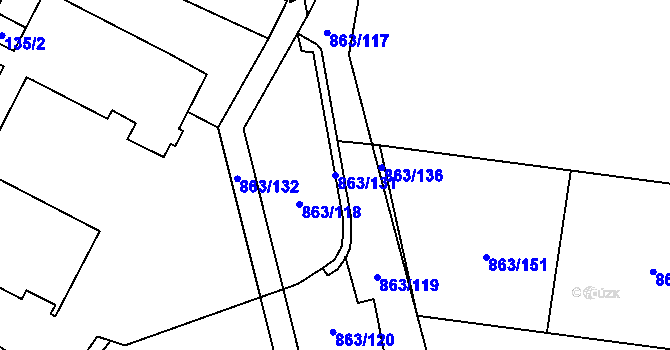 Parcela st. 863/131 v KÚ Brozany nad Ohří, Katastrální mapa
