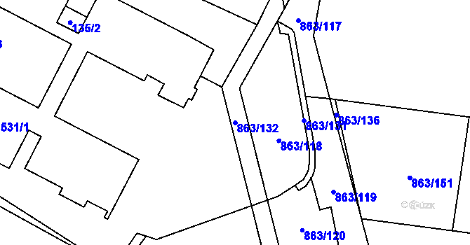 Parcela st. 863/132 v KÚ Brozany nad Ohří, Katastrální mapa