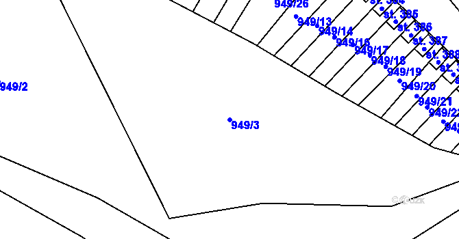 Parcela st. 949/3 v KÚ Brozany nad Ohří, Katastrální mapa