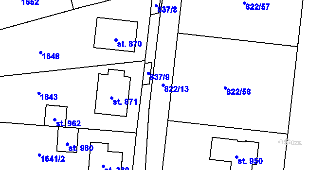 Parcela st. 822/13 v KÚ Brozany nad Ohří, Katastrální mapa