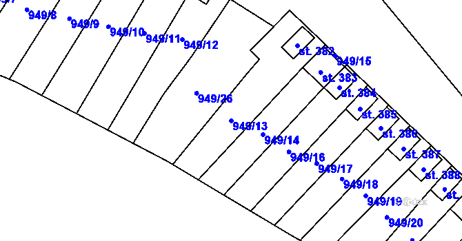 Parcela st. 949/13 v KÚ Brozany nad Ohří, Katastrální mapa