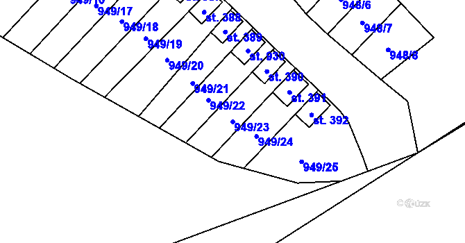 Parcela st. 949/23 v KÚ Brozany nad Ohří, Katastrální mapa