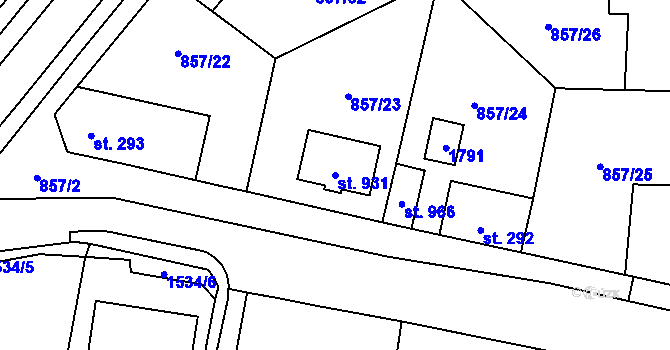 Parcela st. 931 v KÚ Brozany nad Ohří, Katastrální mapa