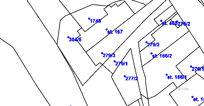 Parcela st. 279/3 v KÚ Brozany nad Ohří, Katastrální mapa
