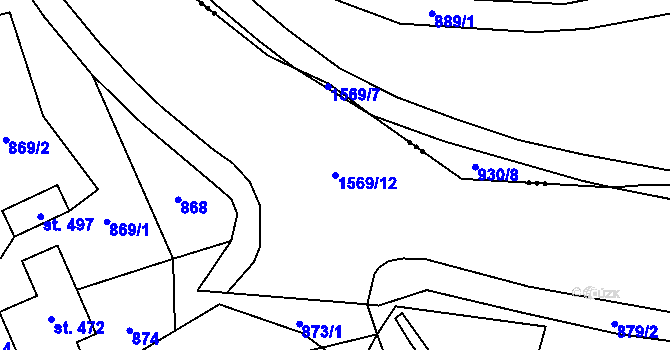 Parcela st. 1569/12 v KÚ Brozany nad Ohří, Katastrální mapa