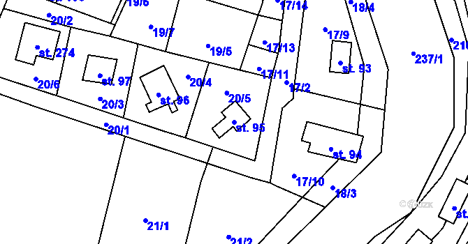 Parcela st. 95 v KÚ Hostěnice u Brozan, Katastrální mapa