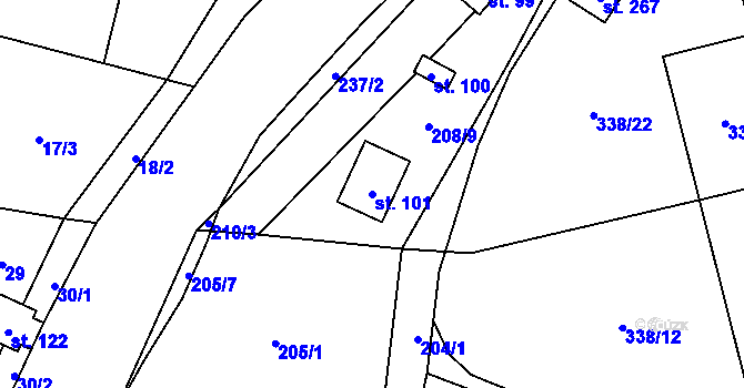 Parcela st. 101 v KÚ Hostěnice u Brozan, Katastrální mapa