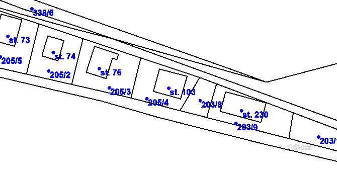 Parcela st. 103 v KÚ Hostěnice u Brozan, Katastrální mapa