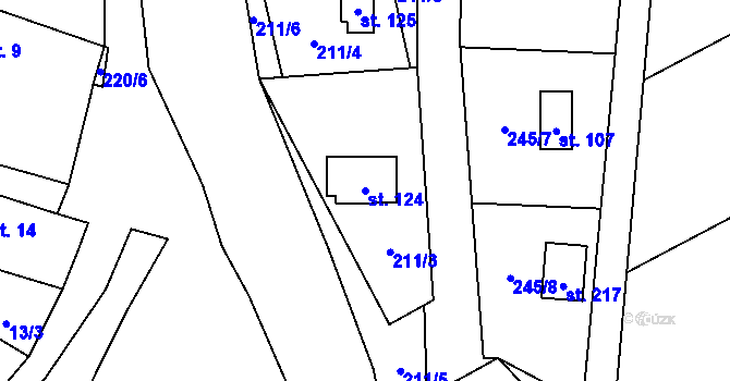 Parcela st. 124 v KÚ Hostěnice u Brozan, Katastrální mapa