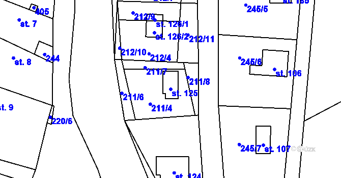 Parcela st. 125 v KÚ Hostěnice u Brozan, Katastrální mapa