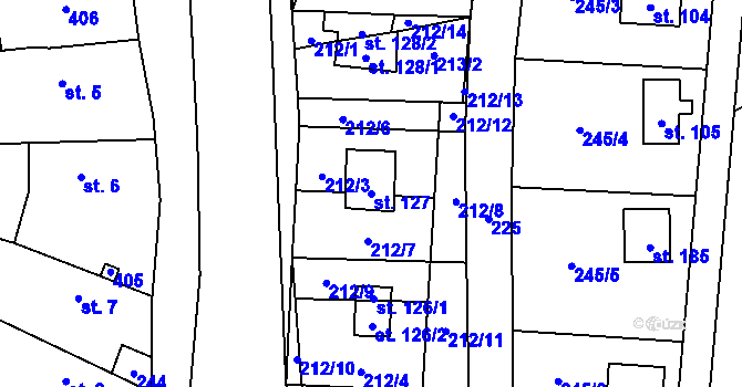 Parcela st. 127 v KÚ Hostěnice u Brozan, Katastrální mapa