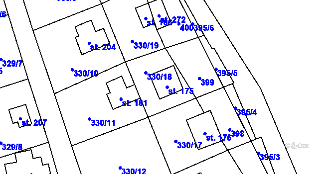 Parcela st. 175 v KÚ Hostěnice u Brozan, Katastrální mapa