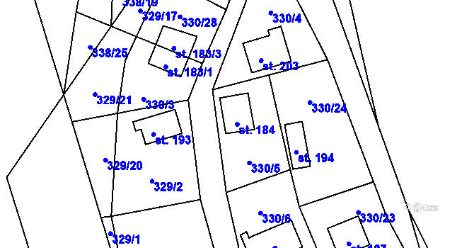 Parcela st. 184 v KÚ Hostěnice u Brozan, Katastrální mapa