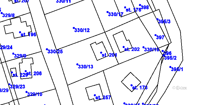 Parcela st. 201 v KÚ Hostěnice u Brozan, Katastrální mapa