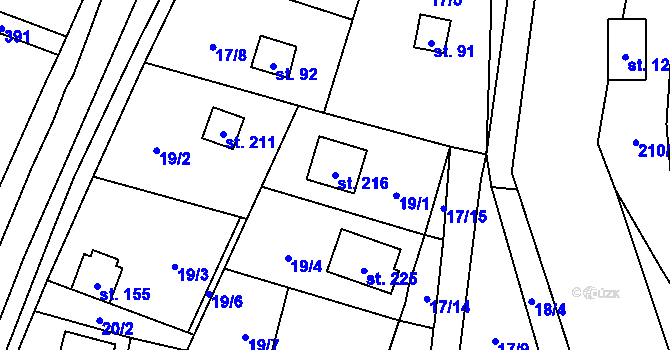 Parcela st. 216 v KÚ Hostěnice u Brozan, Katastrální mapa