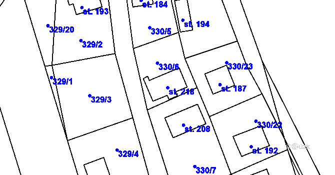 Parcela st. 218 v KÚ Hostěnice u Brozan, Katastrální mapa