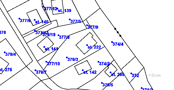 Parcela st. 222 v KÚ Hostěnice u Brozan, Katastrální mapa