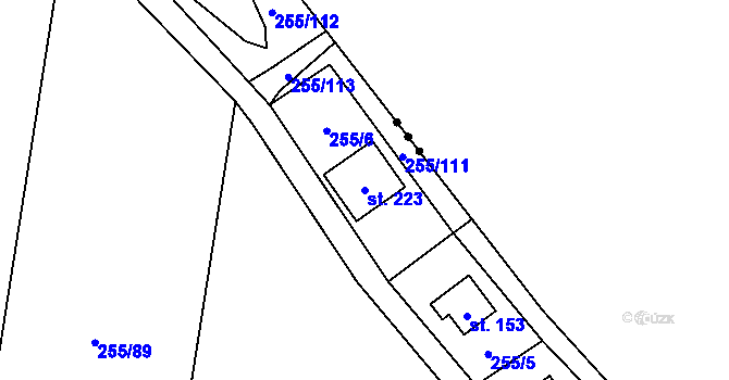 Parcela st. 223 v KÚ Hostěnice u Brozan, Katastrální mapa