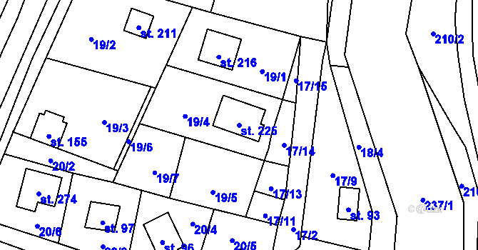 Parcela st. 225 v KÚ Hostěnice u Brozan, Katastrální mapa