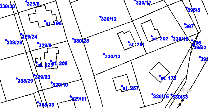 Parcela st. 330/13 v KÚ Hostěnice u Brozan, Katastrální mapa