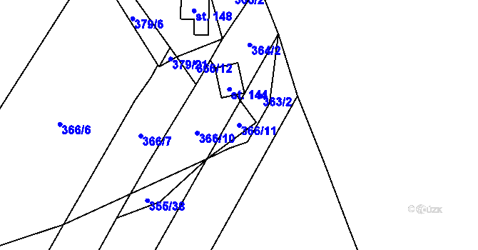 Parcela st. 366/11 v KÚ Hostěnice u Brozan, Katastrální mapa