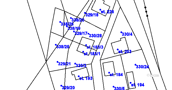 Parcela st. 183/3 v KÚ Hostěnice u Brozan, Katastrální mapa