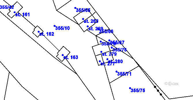 Parcela st. 355/60 v KÚ Hostěnice u Brozan, Katastrální mapa
