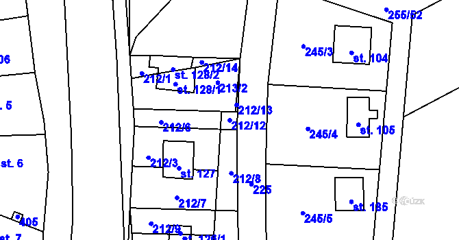 Parcela st. 212/12 v KÚ Hostěnice u Brozan, Katastrální mapa