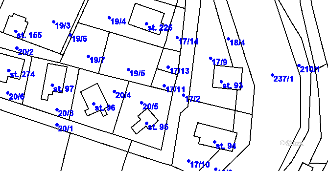 Parcela st. 17/11 v KÚ Hostěnice u Brozan, Katastrální mapa