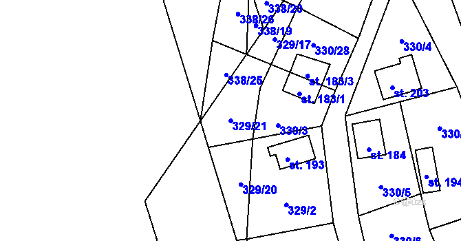 Parcela st. 329/21 v KÚ Hostěnice u Brozan, Katastrální mapa