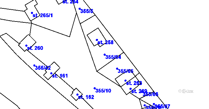 Parcela st. 355/64 v KÚ Hostěnice u Brozan, Katastrální mapa