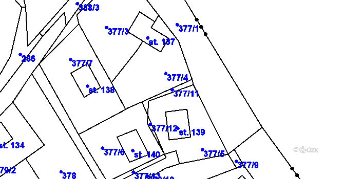 Parcela st. 377/11 v KÚ Hostěnice u Brozan, Katastrální mapa