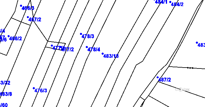 Parcela st. 483/18 v KÚ Brtec, Katastrální mapa