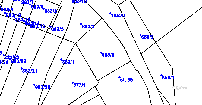 Parcela st. 668/1 v KÚ Brtec, Katastrální mapa