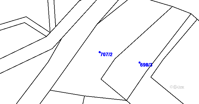 Parcela st. 707/2 v KÚ Vratišov, Katastrální mapa