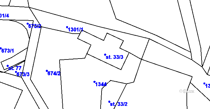 Parcela st. 33/3 v KÚ Vratišov, Katastrální mapa