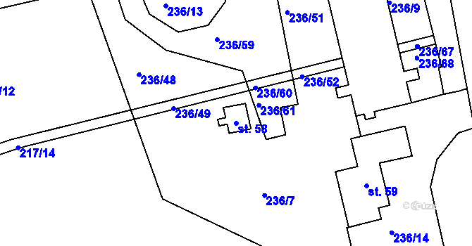 Parcela st. 58 v KÚ Brteč, Katastrální mapa