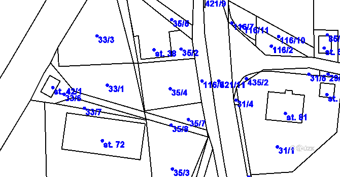 Parcela st. 35/4 v KÚ Brteč, Katastrální mapa